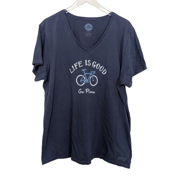 Life is Good Go Places Crusher Tee Womens Size XXL Blue Cycling Short Sleeve - Picture 1 of 10